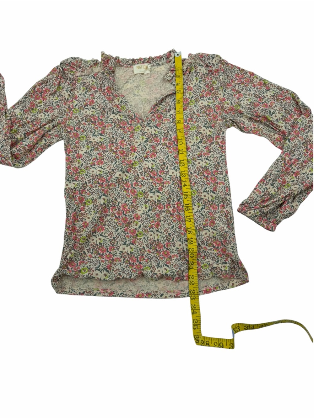 Nation Ltd Floral Ruffle Claudine Yoked Tee Superbloom Pink Bohemian Dainty Sz S - Picture 11 of 13